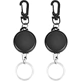 Hestya Retractable Key Chain Heavy Duty Key Reel with 23 inch Steel Wire Rope for ID Badge Holder, Black (2)