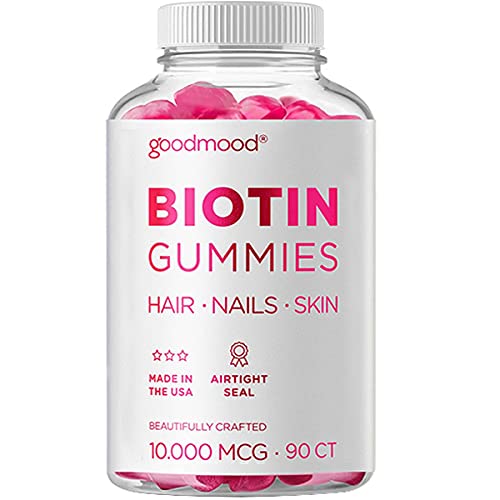 GoodMood Biotin 10000mcg Gummies Hair Skin and Nails Support - 90ct - Highest Potency - Hair Growth Gummies, Prevents Thinning and Hair Loss, Strengthens Nails, Biotin Vitamins For Hair Skin And Nails