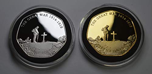 The Commemorative Coin Company Paire de pièces commémoratives ARMISTICE de la Première Guerre mondiale en argent et en or 24 carats en capsules.