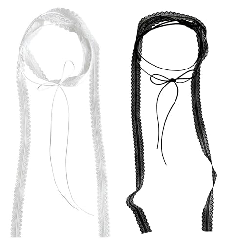 NIDMIDO 2Pcs Lace Solid Color Narrow Scarf Skinny for Women Satin Scarf Belts Sash Necktie Neck Scarf Choker