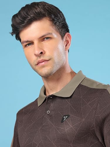 Image of TECHNOSPORT Men's Slim Fit Polyester Sporty Print Athleisure Polo T-Shirt with Half Sleeve, Moisture Wicking and Quick Dry