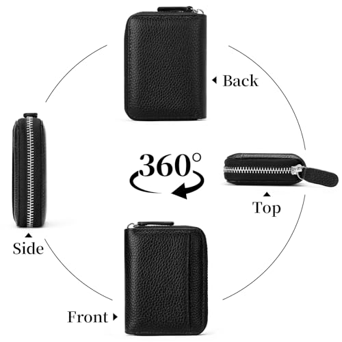 Image of SENDEFN RFID Credit Card Holder for Women Small Leather Zipper Card Case Wallet 15 Slots