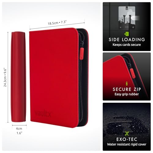 Image of Vault X 4 Pocket Zip Binder, 160 Cards, Exo-Tec Material, 20 Side-Loading Pages (Red)