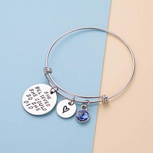 LIUANAN Stainless Steel Inspirational Encouragement Bracelet She Believed She Could So She Did Expandable Bangle Birthstone Charm Cuff Bracelet3
