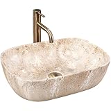 Rea Vasque à Poser Belinda Savana Pour Salle De Bain, Idéale Comme Lavabo Pour Lave Main Pour Wc, À Poser Sur Le Comptoir, Beige, imitation de pierre