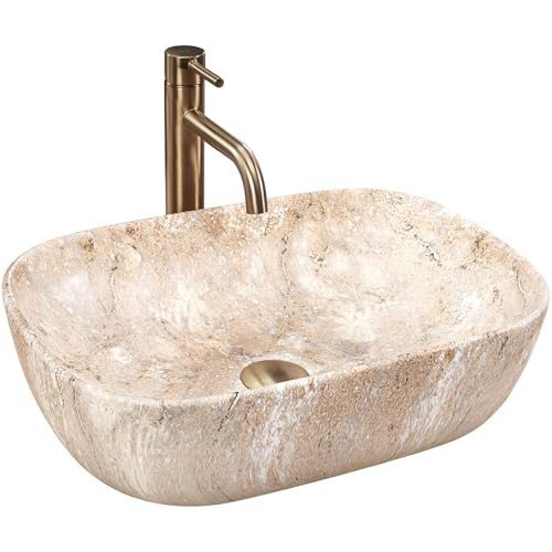 Rea Vasque à Poser Belinda Savana Pour Salle De Bain, Idéale Comme Lavabo Pour Lave-Main Pour Wc, À Poser Sur Le Comptoir, Beige, imitation de pierre