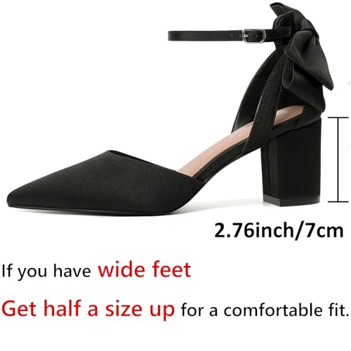 RIBONGZ Wedding Bridal Shoes for Women Chunky Block Heel Pumps Closed Pointed Toe Heels with Elegant Bow Knot Comfort Evening Party Prom Office Shoes2