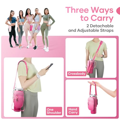 Image of linmaya Water Bottle Carrier Bag with Phone Pocket for Stanley Cup 40 /30oz,Insulated Neoprene Water Bottle Holder Cross-boday Bag with Adjustable Shoulder & Handheld Strap Stanley Cup Accessories