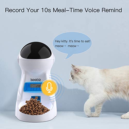 Iseebiz-Automatic-Pet-Feeder-Cat-Dog-Food-Dispenser-3-Liter-Hopper-with-Voice-Recorder-Timer-Programmable-Portion-Control-Food-Dispense-Remind-IR-Detect-4-Meals-a-Day-for-Medium-Small-Cats-Dogs