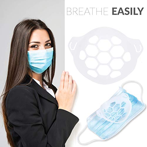Face Mask Bracket - 5 Pack (Made in USA) Breathe Easier & Stay Cooler while Wearing Masks - No Makeup & Lipstick Smearing - Reusable 3D Inner Support Frame Brackets - Facial Shield for Skin Cover