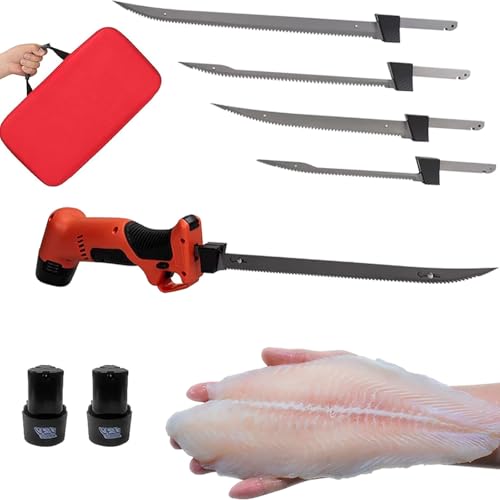 Cuchillo eléctrico for filetear, cortador de pescado doméstico, cuchillo eléctrico inalámbrico de acero inoxidable con 4 cuchillas recíprocas, cuchillo Outdoor Edge for pesca