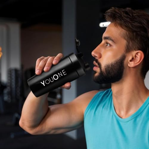 Image of YOUONE Stainless Steel Shaker Bottles For Gym - 100% Leakproof Guarantee, Ideal For Protein, Pre Workout, Bcaas & Water Bpa Free Material (Red) (Black)