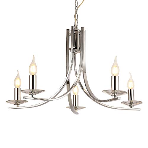 lux.pro] Lustre Suspension Lampe à Suspendre à 5 Branches Métal et Verre 5 x E14 230V Chrome 157 cm