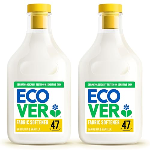 Ecover Fabric Softener, Fabric Conditioner to Soften Your Clothes, Fresh Gardenia & Vanilla Scent, 2 x 47 Washes, 2 x 1.43L