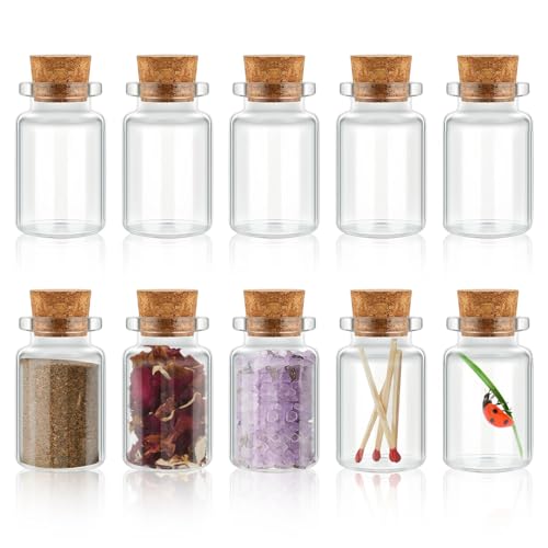 Gerrii 10 Pcs 20ml Mini Glass Bottles with Cork Stoppers for Crafts