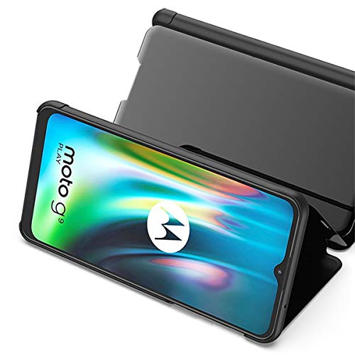 Hicaseer Capa para Moto G9 Play, capa ultrafina inteligente Flip Perspectiva espelhada, capa moderna