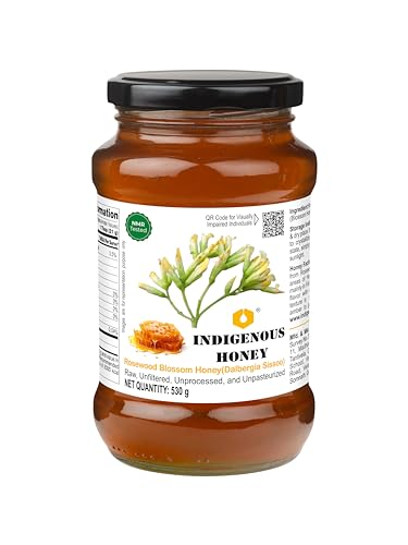 Image of INDIGENOUS HONEY Pure Rosewood Shisham Honey Raw Organic 17.64 oz Glass Jar | Natural Sweetener Unprocessed Unpasteurized Unheated Honey Pack of 1