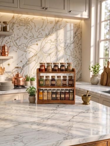 Image of 3 Tier Wooden Kitchen Organizer Rack for Countertop Storage | Multipurpose Spice Rack & Masala Stand for Seasoning Bottles, Condiments, Tea, Coffee & Daily Essentials