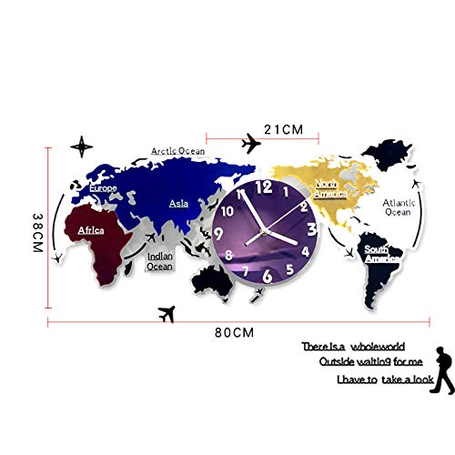 Horloge murale bricolage carte du monde grand format 80 cm salon