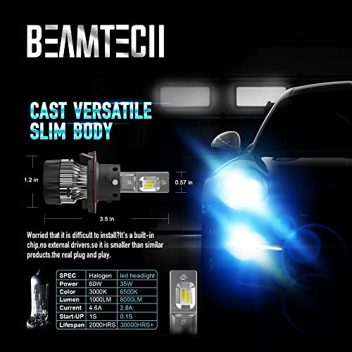 Beamtech H13 Led Headlight Bulbs, 16000Lm 70W 6500K Extremely Super Bright 9008 30Mm Heatsink Base Csp Chips Conversion Kit,Xenon White Small Size Halogen Replacement #TOP3