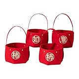 NonMiFyR 4 Piezas Cestas de Frutas año Chino Tubos Cubeta de Dulces Decoración Roja Material No Tejido Adorno Tradicional Apto para Comedor, Style D, Individual