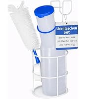 Urinflaschen Set für Männer – Urinflasche, mit Halterung & Bürste, Pinkelflasche für Männer, für unterwegs, Inkontinenz Männer, Urinente (Urinflasche, Halterung und Bürste)