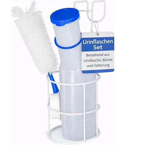 Urinflaschen Set für Männer – Urinflasche, mit Halterung & Bürste, Pinkelflasche für Männer, für unterwegs, Inkontinenz Männer, Urinente (Urinflasche, Halterung und Bürste)