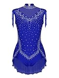 Oyolan Enfant Fille Justaucorps de Gymnastique sans Manches Leotard Danse Justaucorps Franges Strass Tenue Patinage Artistique Costume Spectacle Bleu royal 13 14 ans