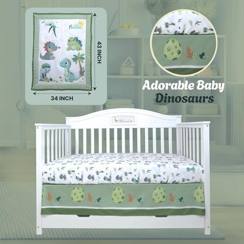 dinosaur crib bedding set with comforter and bib for nursery decor