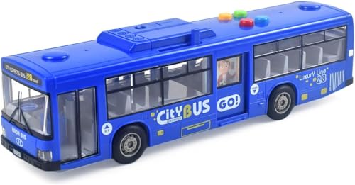 Cemirk Spielzeugbus mit Licht und Sound, Funktionstüren, Reibungsantrieb, für Kinder ab 1 Jahr, Blau