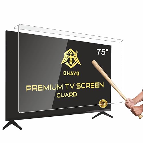 Image of OHAYO 75Inch Acrylic TV Screen Protector | Compatible with All 75 Inch LED, LCD, OLED, QLED & Smart TVs | 3mm Clear Protective Shield | Not Tempered, Not Glass | 9H Hardness | Military Strength | Scratch Resistant | Splash Resistant | Ultra HD Clarity | Easy Installation