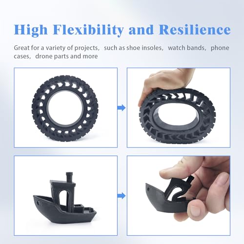 QIDI TECH TPU 95A Hohe Fließfähigkeit Filament 1.75mm,TPU95A-HF Flexibles 3D Drucker Filament, hohe Elastizität,Geeignet für Hochgeschwindigkeitsdruck, 1kg Spule(2.2lbs), schwarz – Bild 4