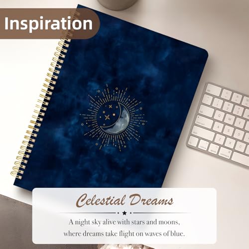 Image of Cute Spiral Notebook 8.5 x 11 Graph Paper Journal A4, Blue Moon | 70 page, Note Book with Pocket, Large, Big, Hard Cover, Aesthetic, Pretty Design, for Women, Girls, Kawaii
