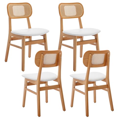 Chairus Juego 4 De Sillas De Comedor Madera Maciza Sillas De Cocina Con Respaldo Ratán, Sillas Rústica Tapizado En Cuero Pu Para Restaurante Cafetería, Blanco Chairus Juego 4 De Sillas De Comedor Madera Maciza Sillas De Cocina Con Respaldo Ratán, Sillas Rústica Tapizado En Cuero Pu Para Restaurante Cafetería, Blanco