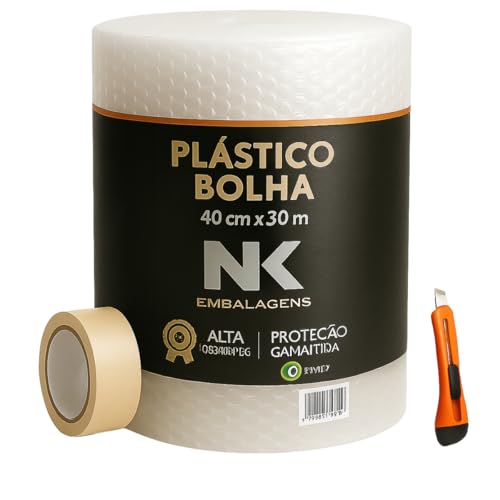 Plástico Bolha em Bobina, 40 cm x 30 m, Alta Proteção para Embalagens