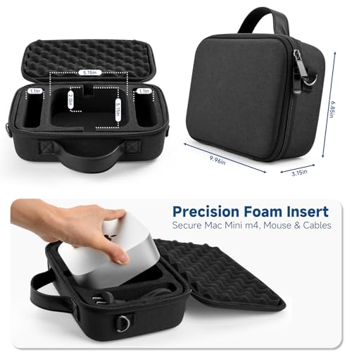 Funda de viaje compatible con Mac Mini M4 y M4 Pro | Estuche resistente a golpes de EVA con espuma personalizada, para Mac Mini 2024, Magic Mouse y cables, color negro, solo funda miniatura 3