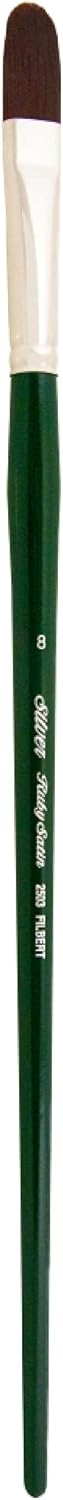 Silver Brush Limited 25038 Ruby Satin Filbert Brush for Fluid and Flow Acrylics, Size 8, Long Handle
