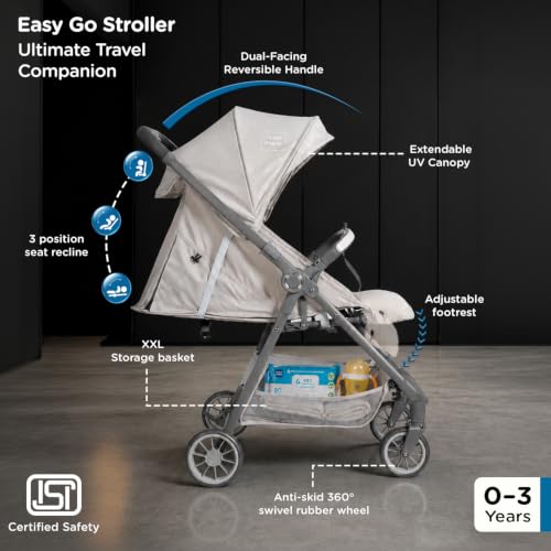 Image of Mee Mee Easy Go Baby Stroller for 0-3 Years | Lightweight Foldable Pram | One-Hand Fold & Portable Travel-Friendly Stroller | Pre-Installed Baby Buggy for Newborn Boys & Girls (Grey)