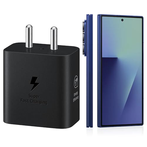 Image of Original 25W Fast Charger Adapter Compatible with Samsung Galaxy M55, M54, M53, M52, M35, M33, M32, M31, M30, M21 Black New Model with Super Fast Charging