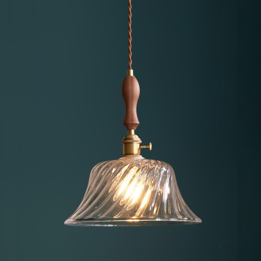 HXYSXHJUO Vintage Pendant Light Ribbed Glass Hanging Lamp Brass Drop Ceiling Lights Small Chandelier Single Head Kitchen Island Lighting Fixture Dining Room Suspended Lamps E27 Droplight