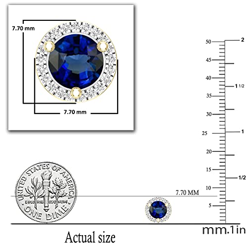 Dazzlingrock Collection 5Mm Round Centre Lab Created Blue Sapphire & 0.12 Carat (Ctw) Round White Diamond Halo Circle Stud Earrings For Women In 10K Yellow Gold In Push Back #TOP2
