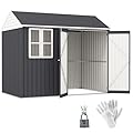 Outsunny 8' x 6' Outdoor Storage Shed, Metal Garden Shed with Window & Double Lockable Door, Outdoor Tool Shed Storage with Sloped Roof for Backyard, Patio, Garage, Lawn, Dark Gray