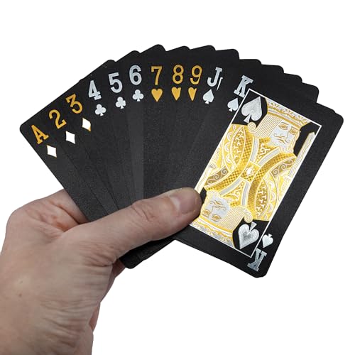 PLAYZOCO Baraja de poker de plástico resistente al agua, Baraja de poker PVC de alta calidad, Cartas de poker impermeables, Baraja de poker profesional de plástico (Dorado)