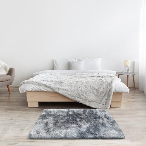 2x3 Fluffy Area Rugs for Bedroom Living Room,Small Soft Shag Fuzzy Rug Non-Shedding Indoor Plush Carpet for Kids Bedroom Nursery Dorm Home Decor,Tie-Dyed Black