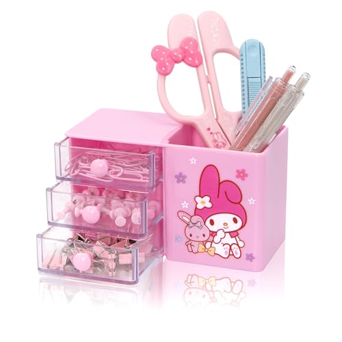 Roffatide Anime Desktop Desk Cartoon Office Supplies Container Pen Holder for Desk Cute Pencil Cup Pot Makeup Brush Holder Mini Box Pink