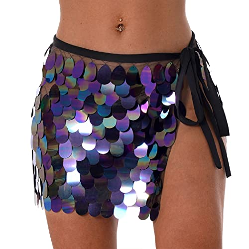 Victray Belly Dance Hip Skirt Sequin Hip Scarf Sparkly Short Skirts Party Hip Wrap Fashion Costume For Women And Girls (Black) #TOP1