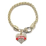 Inspired Silver - Team Valor - Gold Braided Bracelet for Women - Pave Heart Charm Bracelet Jewelry Gift with Cubic Zirconia - Women's Charm Bracelet with Lobster Claw Clasp