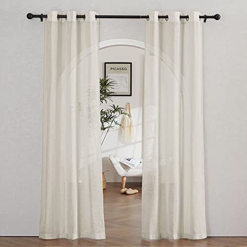 NICETOWN Natural Linen Curtains for Farmhouse 84 inch Length, Grommet Privacy Semi Sheer Linen Burlap Drapes with Light Penetration for Bedroom/Living Room, 72" Wide Total 2 Panels