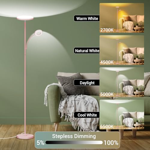 Image of marctronic Pink Floor Lamp, 42W 4000LM Super Bright LED Room Lamp with Adjustable Reading Light,Dimmable Modern Standing Lamp with Remote & Touch Control for Room Bedroom Office Floor Light