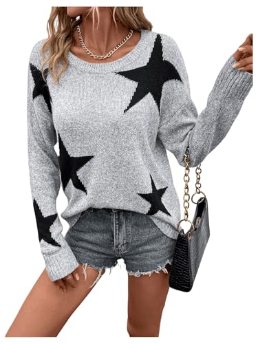 SHENHE Women's Star Pattern Crew Neck Drop Shoulder Casual Sweater Pullover Knitwear4